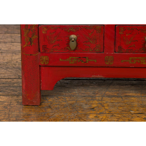 Pair of Chinese Qing Dynasty Red Lacquer Bedside Cabinets with Butterfly Décor-YN1742-15. Asian & Chinese Furniture, Art, Antiques, Vintage Home Décor for sale at FEA Home