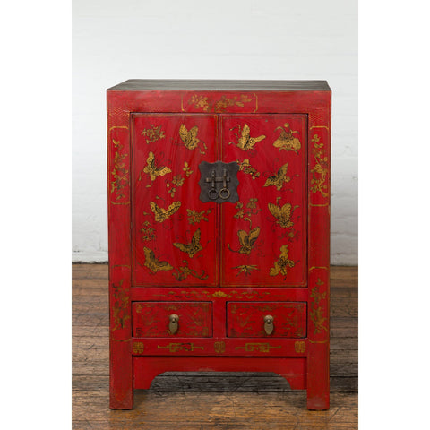 This-is-a-picture-of-a-Pair of Chinese Qing Dynasty Red Lacquer Bedside Cabinets with Butterfly Décor-image-position-4-style-YN1742-Shop-for-Vintage-and-Antique-Asian-and-Chinese-Furniture-for-sale-at-FEA Home-NYC