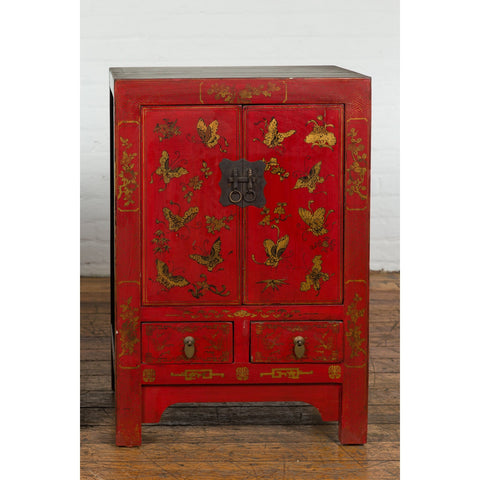 This-is-a-picture-of-a-Pair of Chinese Qing Dynasty Red Lacquer Bedside Cabinets with Butterfly Décor-image-position-5-style-YN1742-Shop-for-Vintage-and-Antique-Asian-and-Chinese-Furniture-for-sale-at-FEA Home-NYC