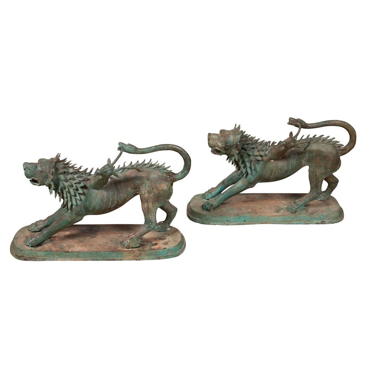 Pair of Contemporary Thai Cast Bronze Mythological Guardian Animal Sculptures-1. Asian &amp; Chinese Furniture, Art, Antiques, Vintage Home Décor for sale at FEA Home