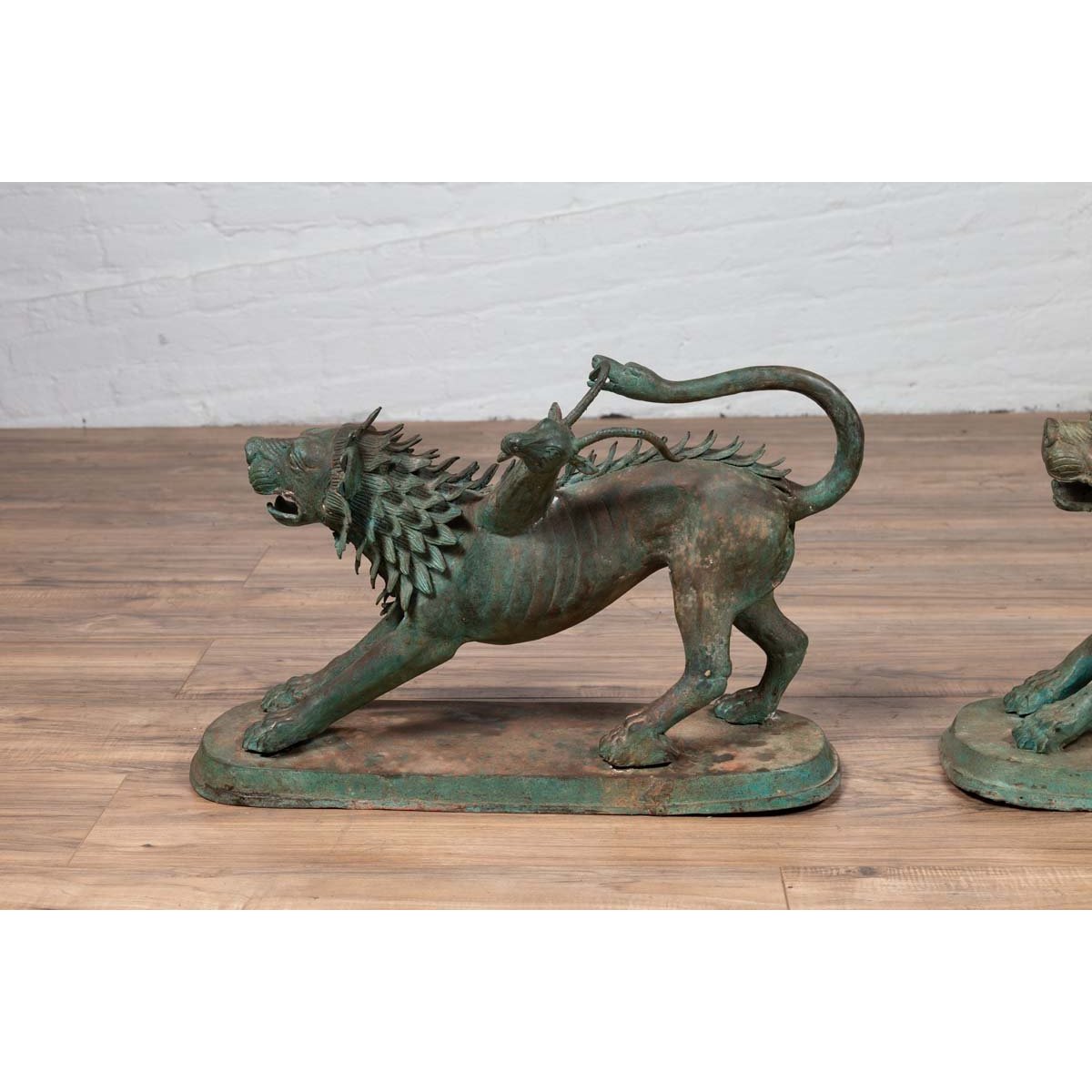 Pair of Contemporary Thai Cast Bronze Mythological Guardian Animal Sculptures-9. Asian &amp; Chinese Furniture, Art, Antiques, Vintage Home Décor for sale at FEA Home