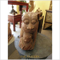 Pair of Indian Guardian Lion Wood Carvings
