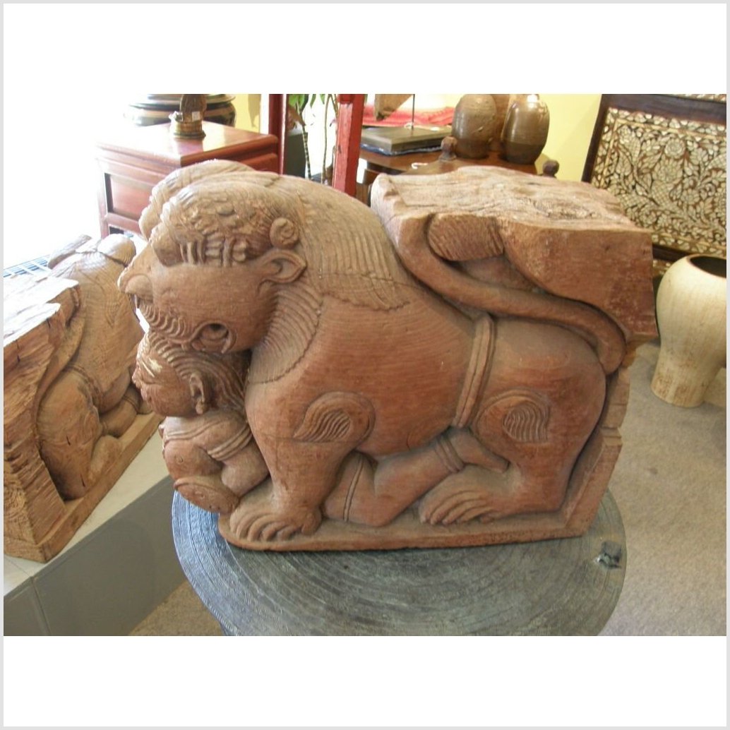 Pair of Indian Guardian Lion Wood Carvings-1. Asian & Chinese Furniture, Art, Antiques, Vintage Home Décor for sale at FEA Home