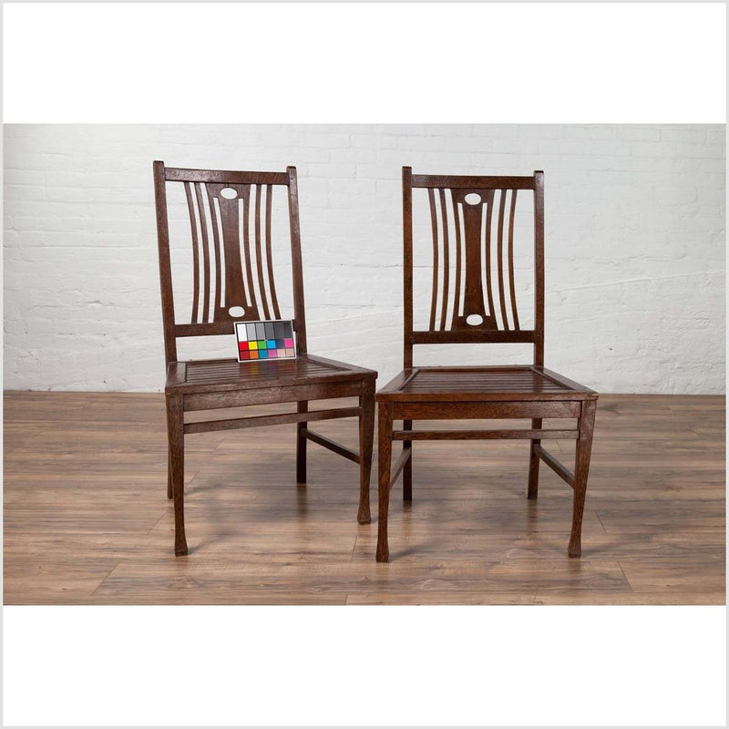 Pair of Mid-century Wooden Vintage Indonesian Side Chairs with Pierced Splats-YN6424-3. Asian & Chinese Furniture, Art, Antiques, Vintage Home Décor for sale at FEA Home