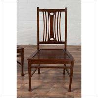 Pair of Mid-century Wooden Vintage Indonesian Side Chairs with Pierced Splats