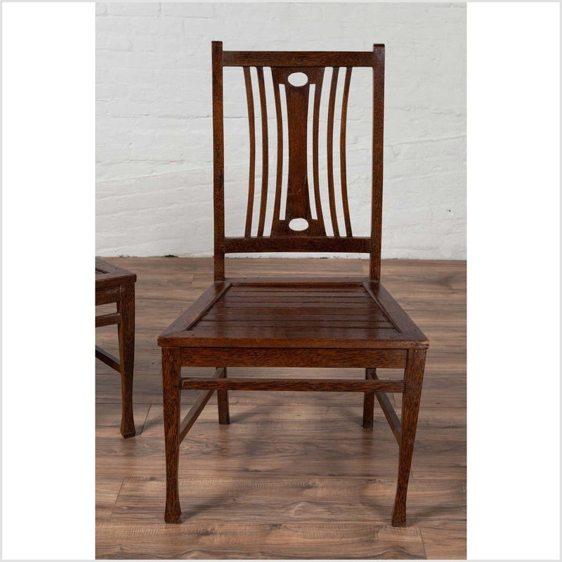 Pair of Mid-century Wooden Vintage Indonesian Side Chairs with Pierced Splats-YN6424-4. Asian & Chinese Furniture, Art, Antiques, Vintage Home Décor for sale at FEA Home