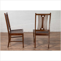 Pair of Mid-century Wooden Vintage Indonesian Side Chairs with Pierced Splats