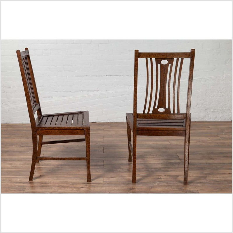 Pair of Mid-century Wooden Vintage Indonesian Side Chairs with Pierced Splats-YN6424-8. Asian & Chinese Furniture, Art, Antiques, Vintage Home Décor for sale at FEA Home
