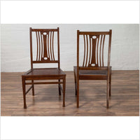 Pair of Mid-century Wooden Vintage Indonesian Side Chairs with Pierced Splats