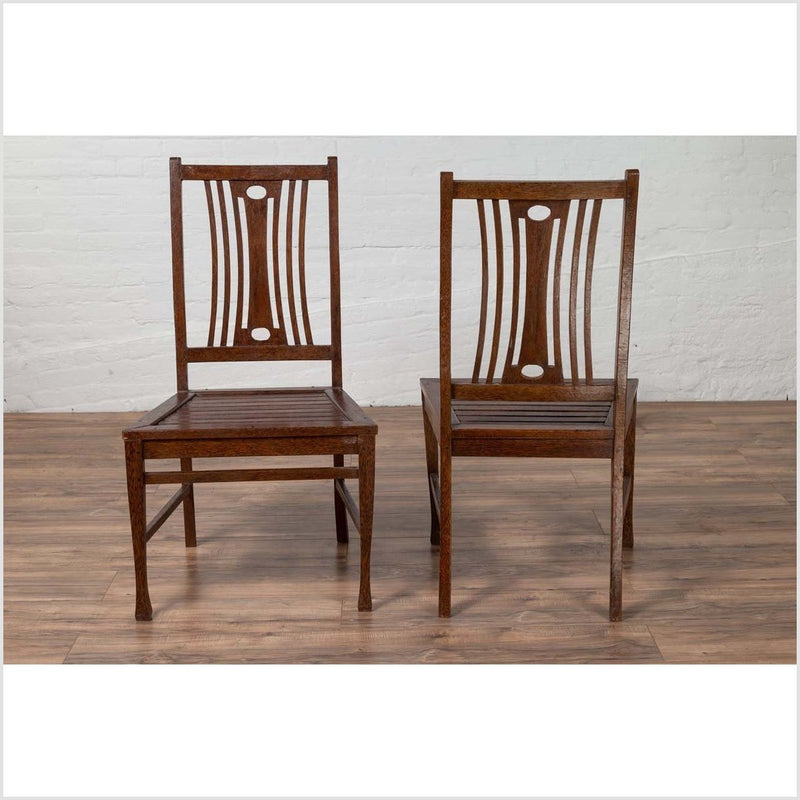 Pair of Mid-century Wooden Vintage Indonesian Side Chairs with Pierced Splats-YN6424-9. Asian & Chinese Furniture, Art, Antiques, Vintage Home Décor for sale at FEA Home