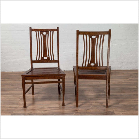 Pair of Mid-century Wooden Vintage Indonesian Side Chairs with Pierced Splats-YN6424-9. Asian & Chinese Furniture, Art, Antiques, Vintage Home Décor for sale at FEA Home
