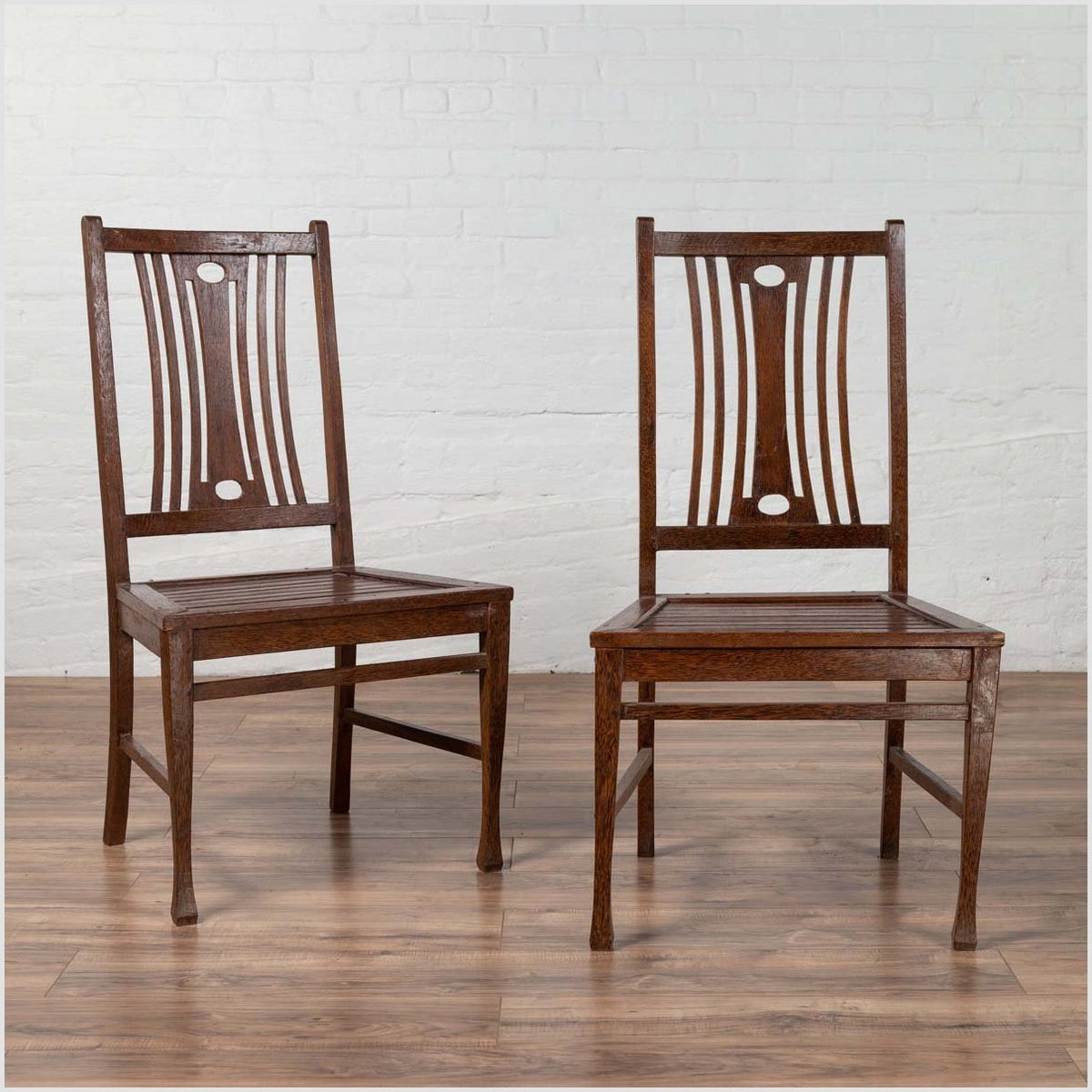 Pair of Mid-century Wooden Vintage Indonesian Side Chairs with Pierced Splats-2. Asian & Chinese Furniture, Art, Antiques, Vintage Home Décor for sale at FEA Home