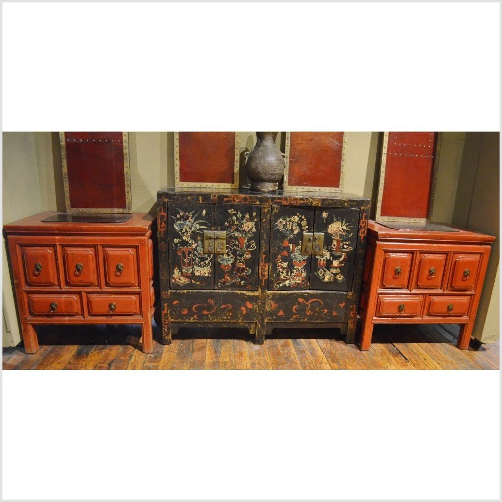 Pair of Red Bedside Cabinets-2. Asian & Chinese Furniture, Art, Antiques, Vintage Home Décor for sale at FEA Home