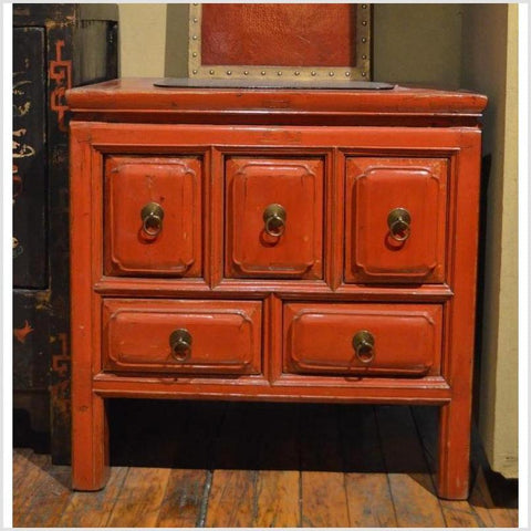 Pair of Red Bedside Cabinets- Asian Antiques, Vintage Home Decor & Chinese Furniture - FEA Home