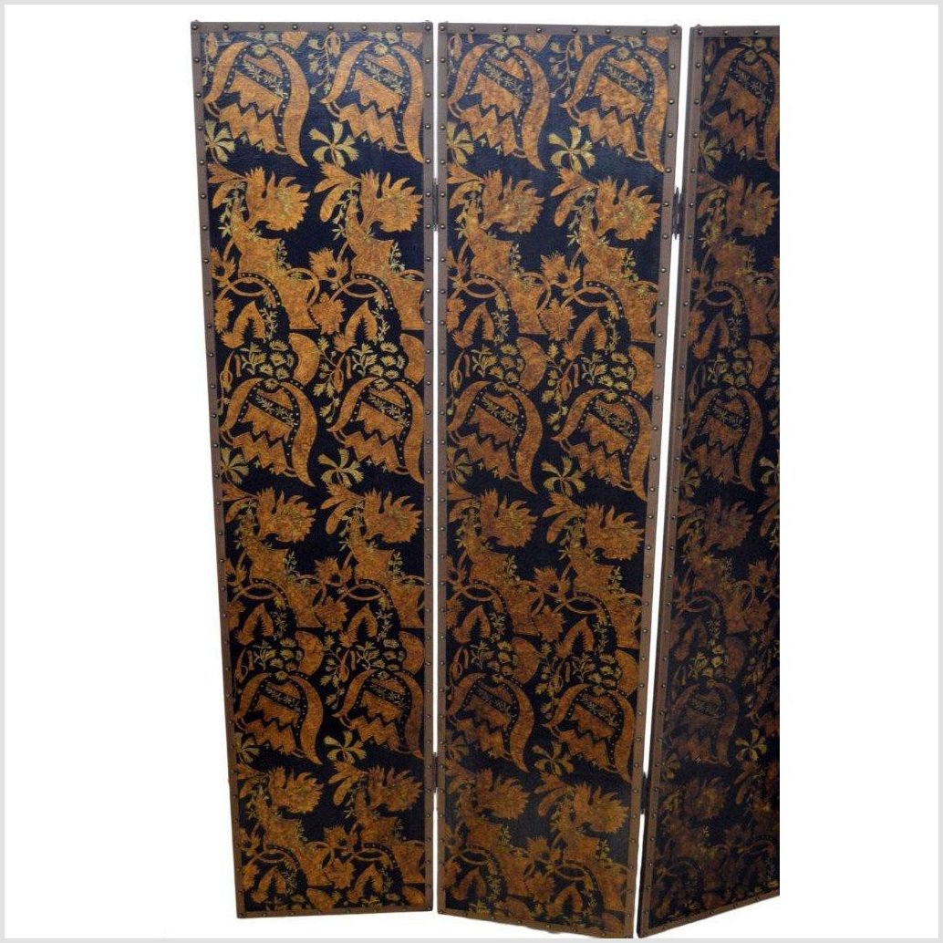 Black 4-Panel Screen with Gold Repetitive Pattern Design-2. Asian & Chinese Furniture, Art, Antiques, Vintage Home Décor for sale at FEA Home