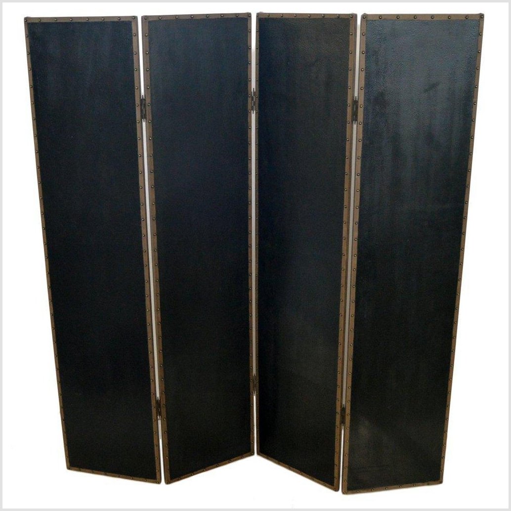 Black 4-Panel Screen with Gold Repetitive Pattern Design-YN2835-6. Asian & Chinese Furniture, Art, Antiques, Vintage Home Décor for sale at FEA Home