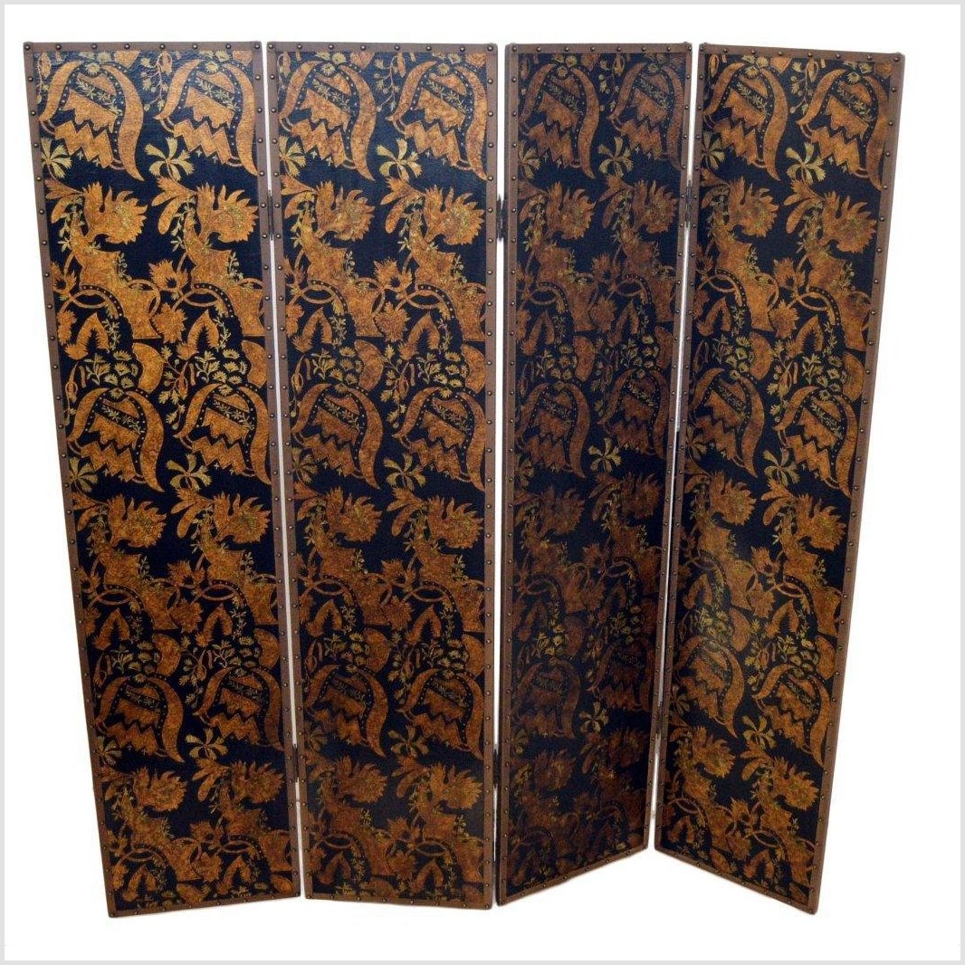 Black 4-Panel Screen with Gold Repetitive Pattern Design-1. Asian & Chinese Furniture, Art, Antiques, Vintage Home Décor for sale at FEA Home
