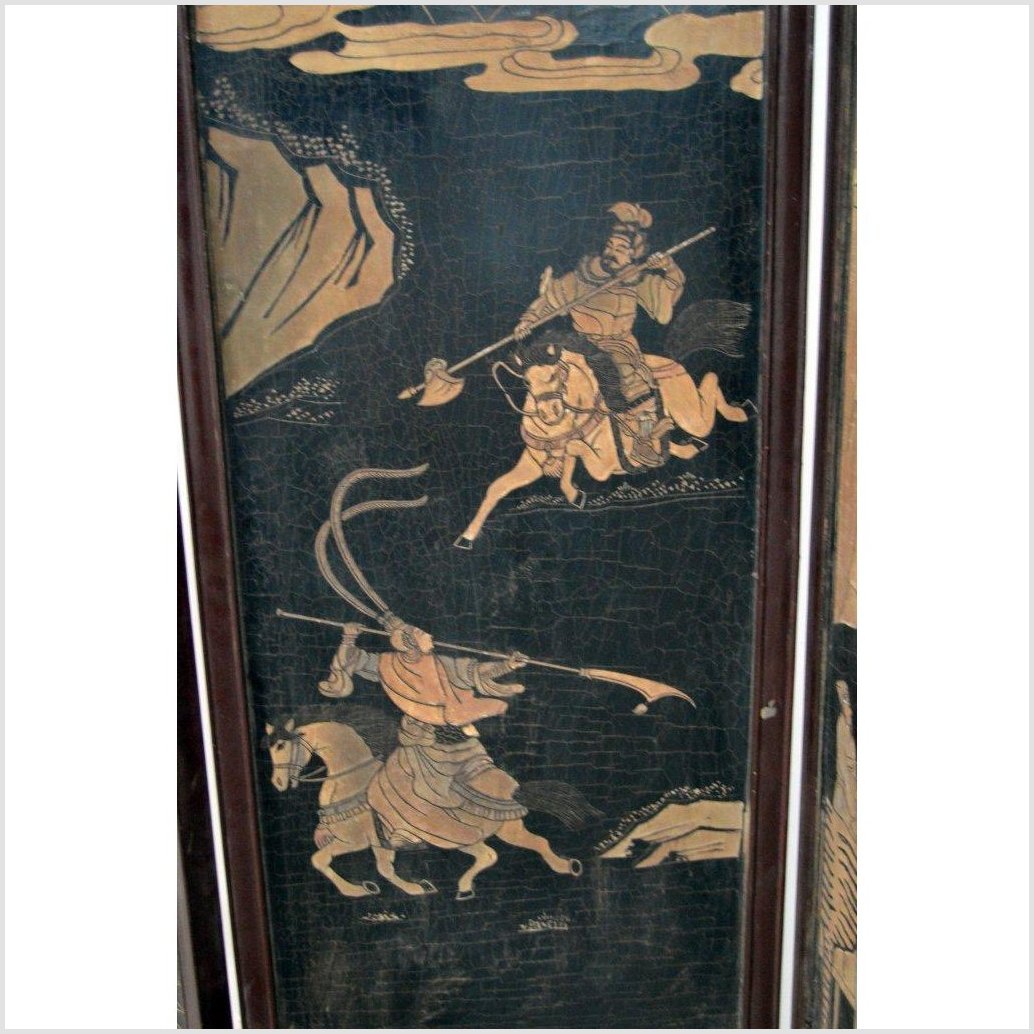 4-Panel Black Lacquered Screen with Chinoiserie-12. Asian &amp; Chinese Furniture, Art, Antiques, Vintage Home Décor for sale at FEA Home