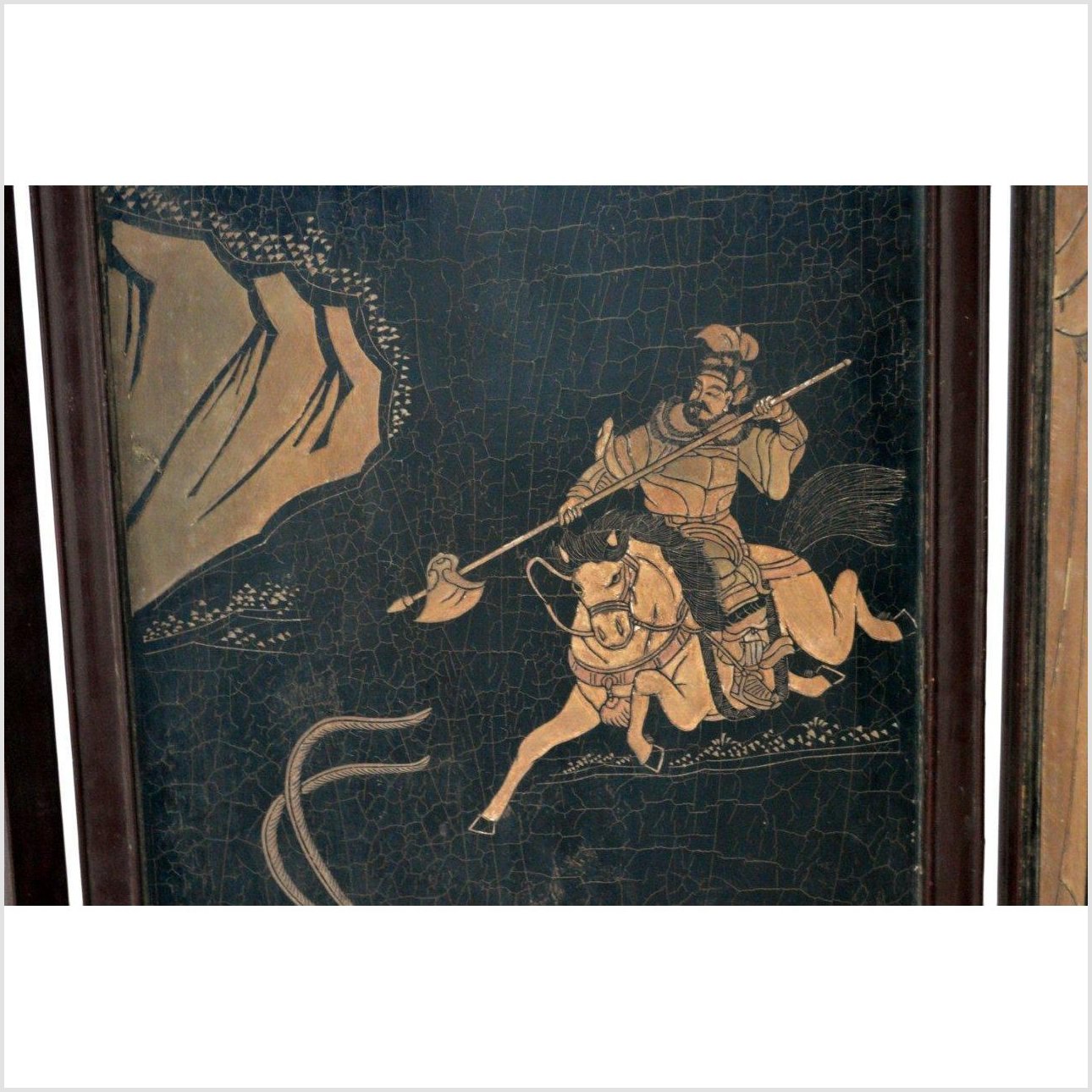 4-Panel Black Lacquered Screen with Chinoiserie-13. Asian &amp; Chinese Furniture, Art, Antiques, Vintage Home Décor for sale at FEA Home