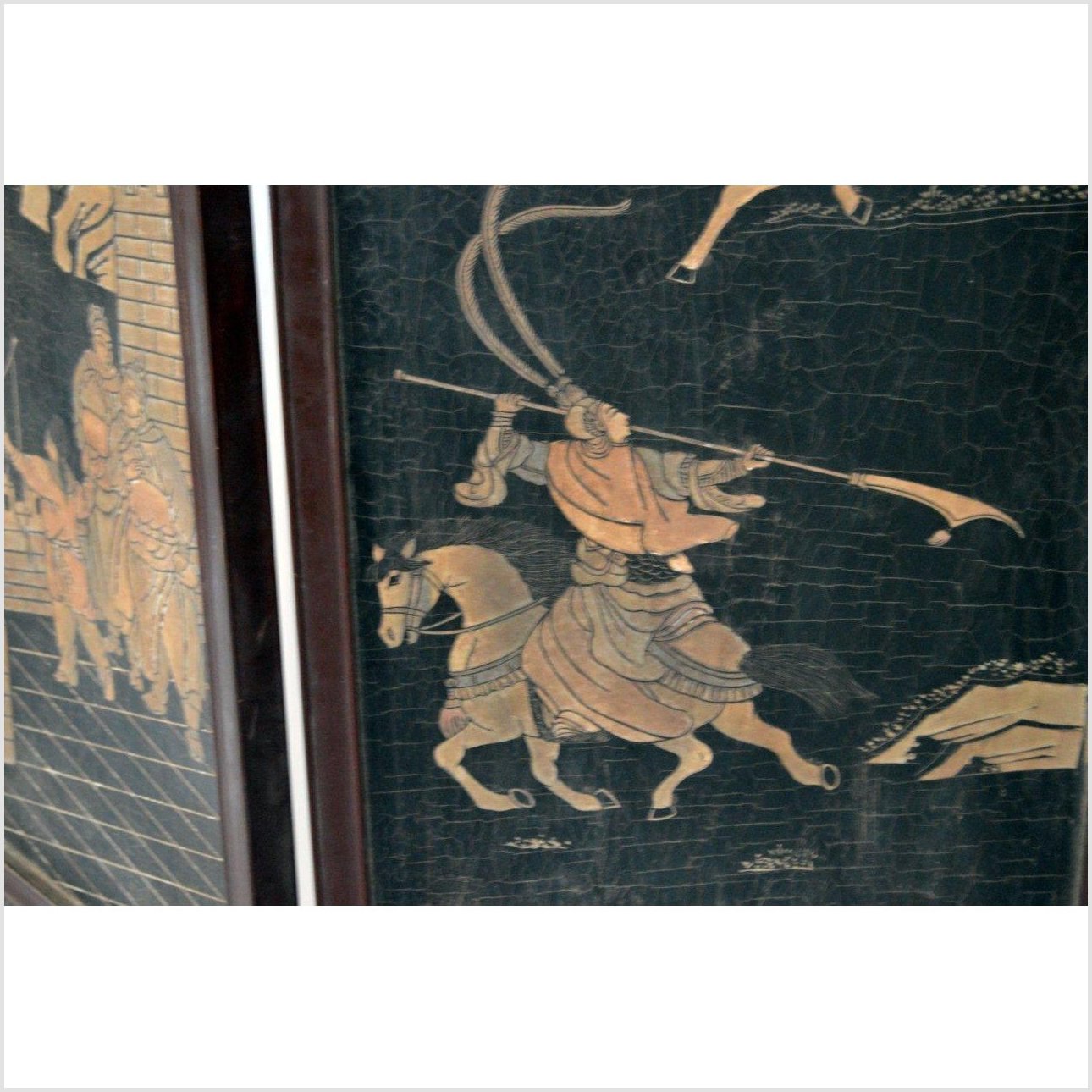 4-Panel Black Lacquered Screen with Chinoiserie-14. Asian &amp; Chinese Furniture, Art, Antiques, Vintage Home Décor for sale at FEA Home