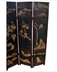 4-Panel Black Lacquered Screen with Chinoiserie-17. Asian & Chinese Furniture, Art, Antiques, Vintage Home Décor for sale at FEA Home