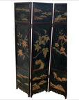 4-Panel Black Lacquered Screen with Chinoiserie-18. Asian & Chinese Furniture, Art, Antiques, Vintage Home Décor for sale at FEA Home