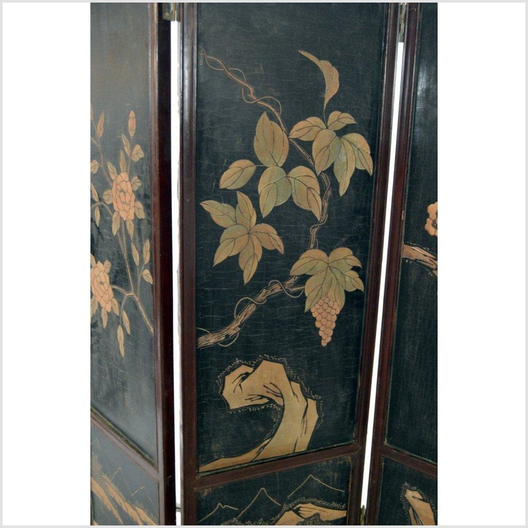 4-Panel Black Lacquered Screen with Chinoiserie-20. Asian &amp; Chinese Furniture, Art, Antiques, Vintage Home Décor for sale at FEA Home