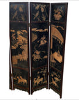 4-Panel Black Lacquered Screen with Chinoiserie-2. Asian & Chinese Furniture, Art, Antiques, Vintage Home Décor for sale at FEA Home