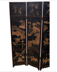 4-Panel Black Lacquered Screen with Chinoiserie-3. Asian & Chinese Furniture, Art, Antiques, Vintage Home Décor for sale at FEA Home