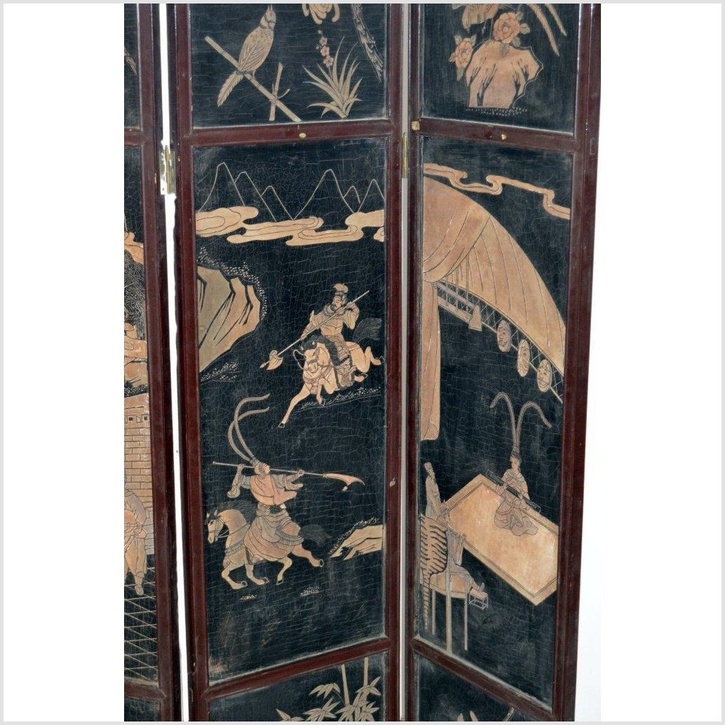 4-Panel Black Lacquered Screen with Chinoiserie-5. Asian &amp; Chinese Furniture, Art, Antiques, Vintage Home Décor for sale at FEA Home
