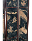 4-Panel Black Lacquered Screen with Chinoiserie-5. Asian & Chinese Furniture, Art, Antiques, Vintage Home Décor for sale at FEA Home