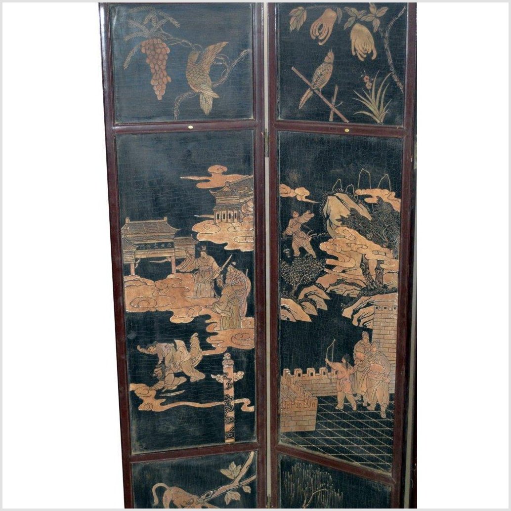 4-Panel Black Lacquered Screen with Chinoiserie-6. Asian &amp; Chinese Furniture, Art, Antiques, Vintage Home Décor for sale at FEA Home