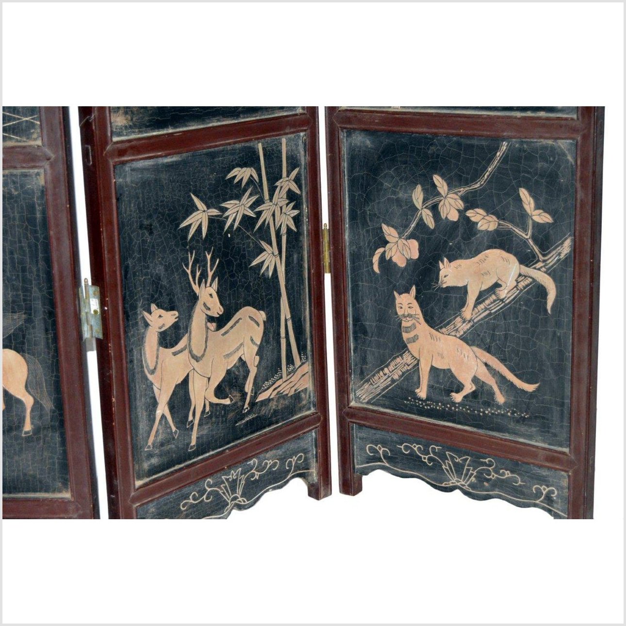 4-Panel Black Lacquered Screen with Chinoiserie-8. Asian &amp; Chinese Furniture, Art, Antiques, Vintage Home Décor for sale at FEA Home