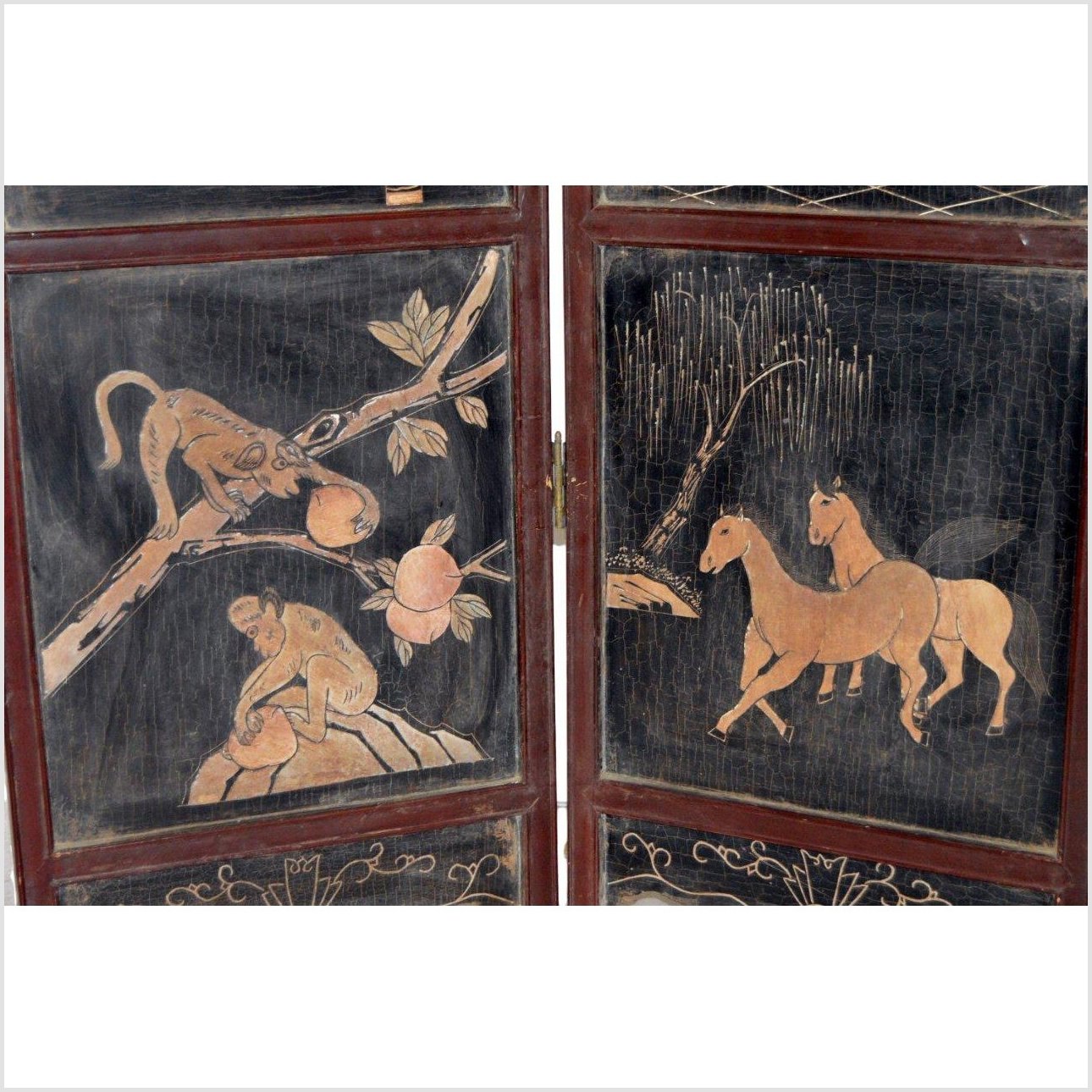 4-Panel Black Lacquered Screen with Chinoiserie-9. Asian &amp; Chinese Furniture, Art, Antiques, Vintage Home Décor for sale at FEA Home