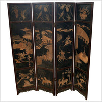 4-Panel Black Lacquered Screen with Chinoiserie- Asian Antiques, Vintage Home Decor & Chinese Furniture - FEA Home