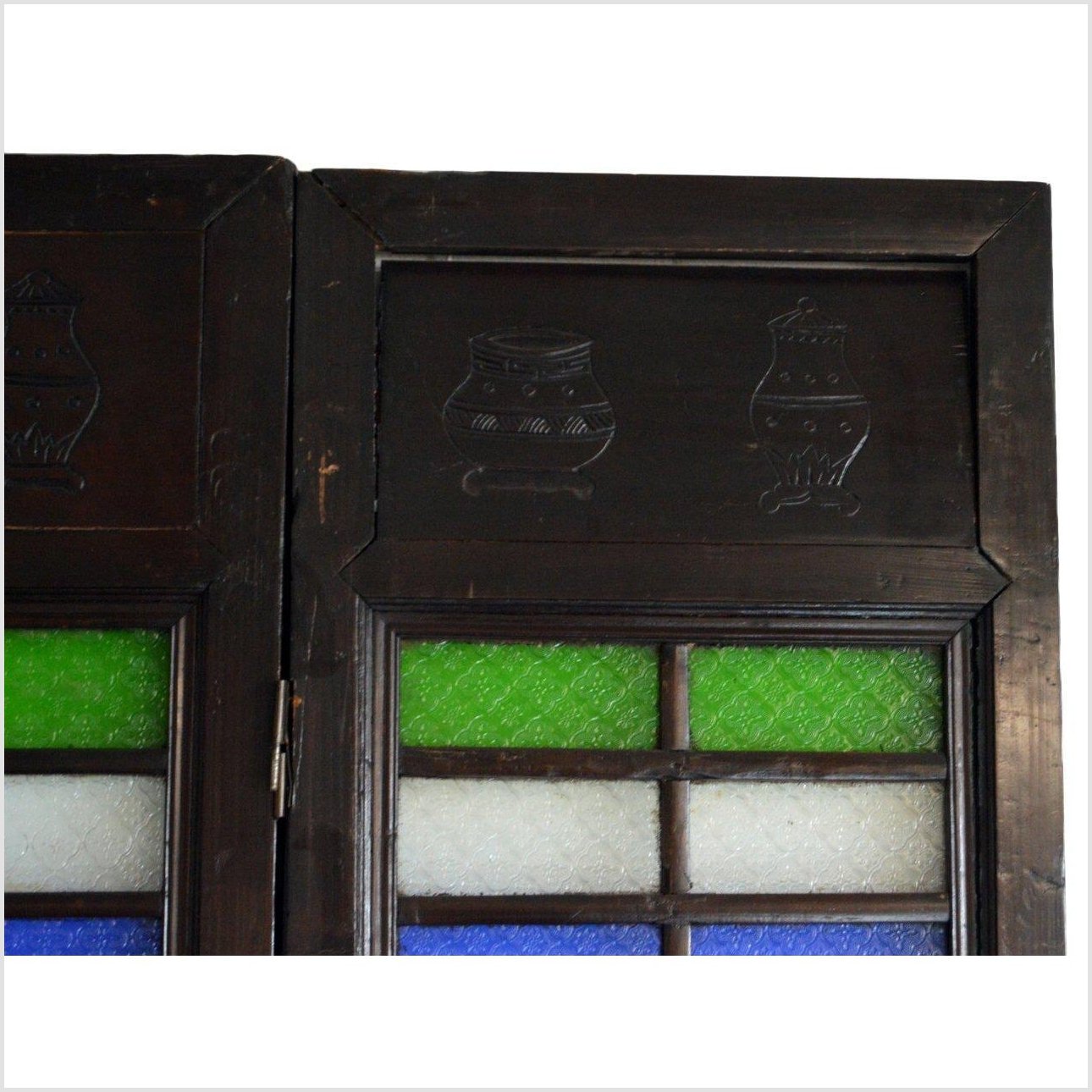 4-Panel Multi-Color Stained Glass and Carved Bottom Panels-5. Asian &amp; Chinese Furniture, Art, Antiques, Vintage Home Décor for sale at FEA Home