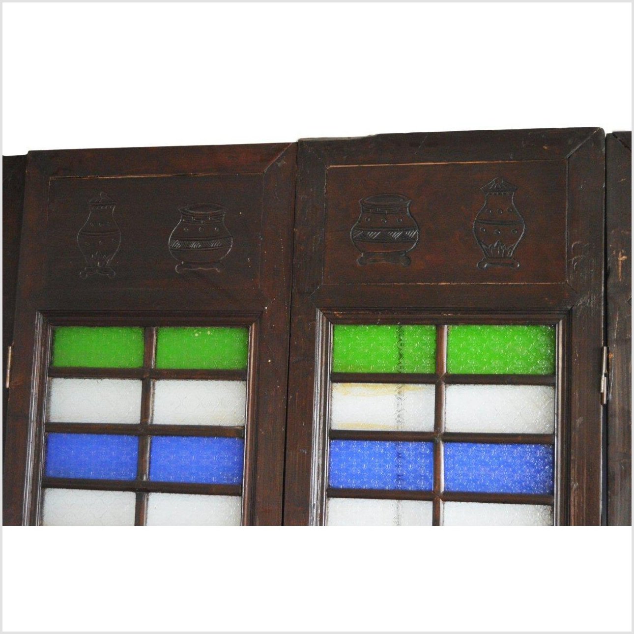 4-Panel Multi-Color Stained Glass and Carved Bottom Panels-6. Asian &amp; Chinese Furniture, Art, Antiques, Vintage Home Décor for sale at FEA Home
