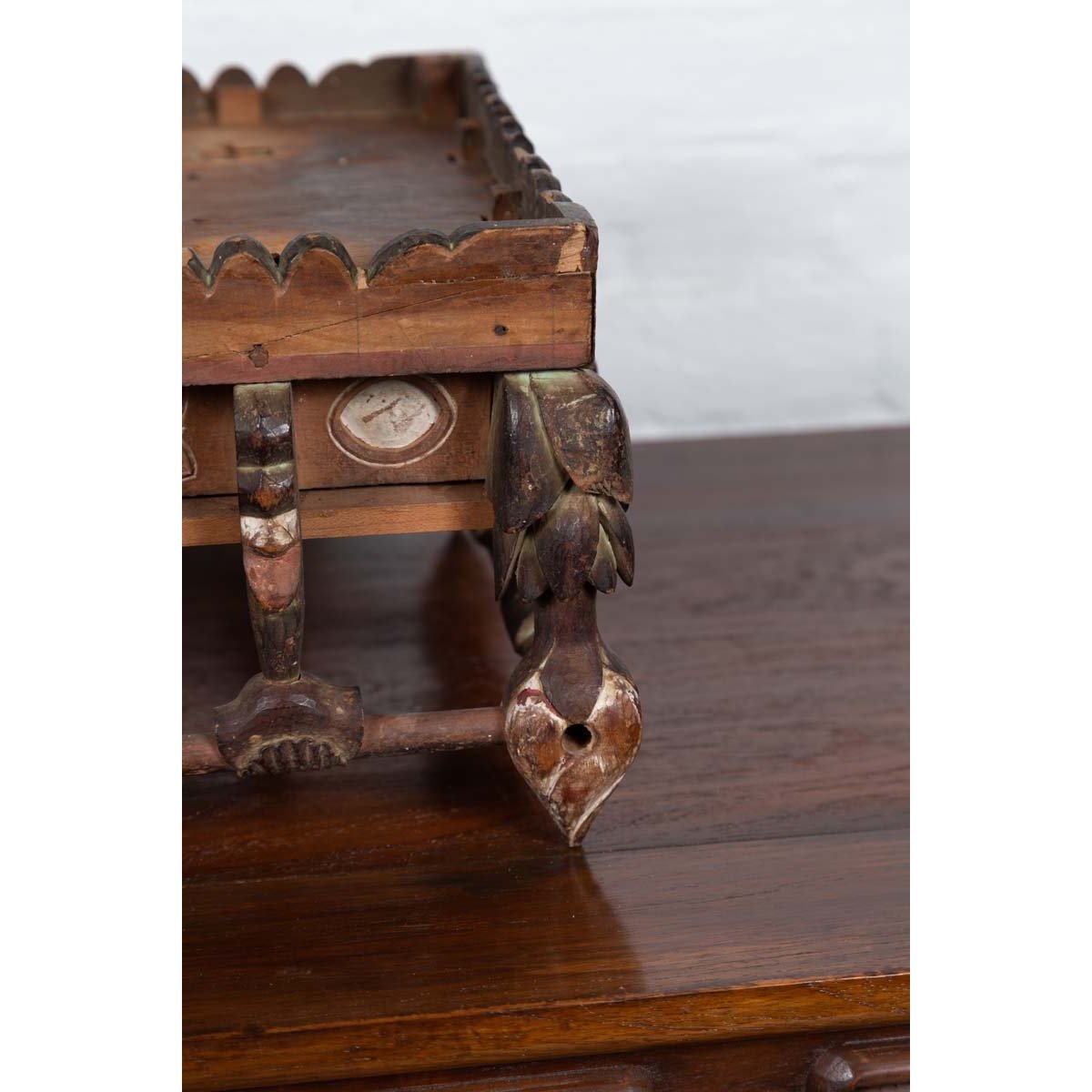Petite Japanese Edo Period Folk Art Altar Table with Carved and Painted Motifs-5. Asian &amp; Chinese Furniture, Art, Antiques, Vintage Home Décor for sale at FEA Home