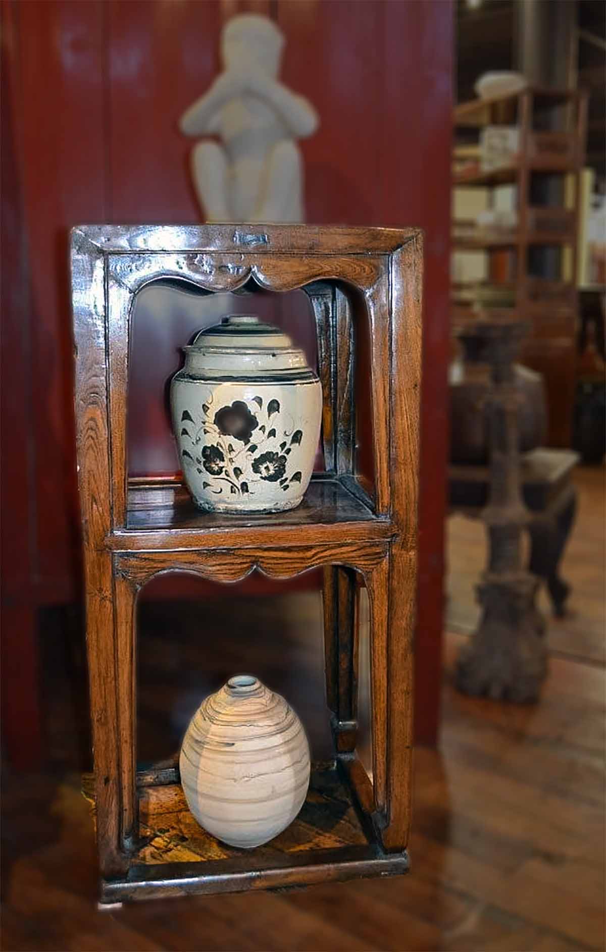 Plant Pedestal/Table with Shelf-2. Asian & Chinese Furniture, Art, Antiques, Vintage Home Décor for sale at FEA Home