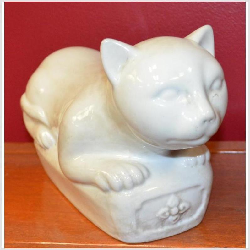 White Porcelain Reclining Cat Figure-2. Asian & Chinese Furniture, Art, Antiques, Vintage Home Décor for sale at FEA Home
