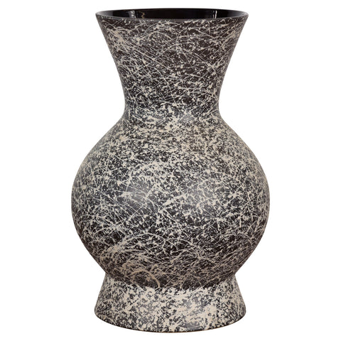 This-is-a-picture-of-a-Prem Collection Artisan Made Black and White Vase with Dripping Décor-image-position-1-style-YNE812-Shop-for-Vintage-and-Antique-Asian-and-Chinese-Furniture-for-sale-at-FEA Home-NYC