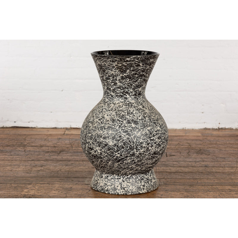 This-is-a-picture-of-a-Prem Collection Artisan Made Black and White Vase with Dripping Décor-image-position-12-style-YNE812-Shop-for-Vintage-and-Antique-Asian-and-Chinese-Furniture-for-sale-at-FEA Home-NYC