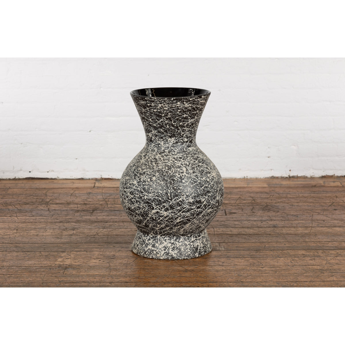 Prem Collection Artisan Made Black and White Vase with Dripping Décor-2. Asian & Chinese Furniture, Art, Antiques, Vintage Home Décor for sale at FEA Home