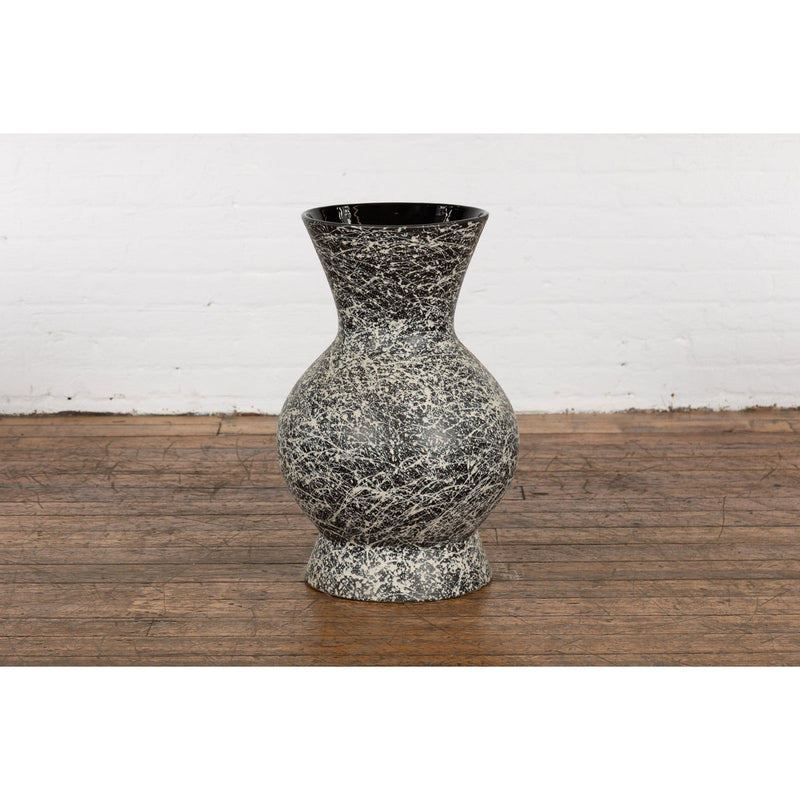 This-is-a-picture-of-a-Prem Collection Artisan Made Black and White Vase with Dripping Décor-image-position-2-style-YNE812-Shop-for-Vintage-and-Antique-Asian-and-Chinese-Furniture-for-sale-at-FEA Home-NYC