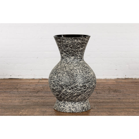 This-is-a-picture-of-a-Prem Collection Artisan Made Black and White Vase with Dripping Décor-image-position-4-style-YNE812-Shop-for-Vintage-and-Antique-Asian-and-Chinese-Furniture-for-sale-at-FEA Home-NYC