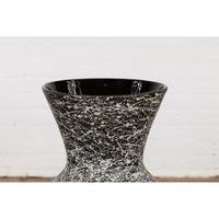 Prem Collection Artisan Made Black and White Vase with Dripping Décor