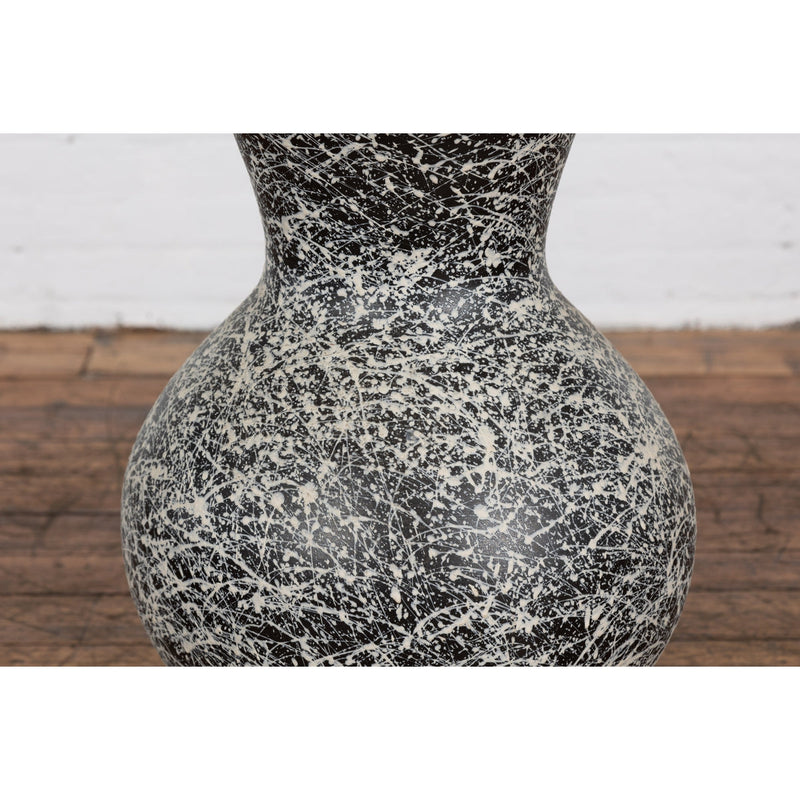 This-is-a-picture-of-a-Prem Collection Artisan Made Black and White Vase with Dripping Décor-image-position-6-style-YNE812-Shop-for-Vintage-and-Antique-Asian-and-Chinese-Furniture-for-sale-at-FEA Home-NYC