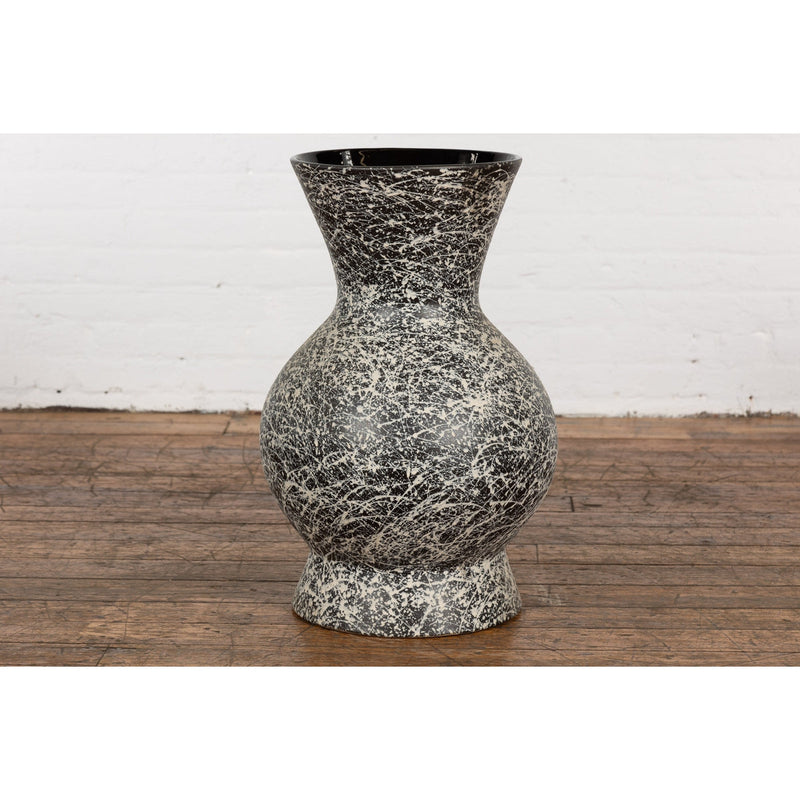 This-is-a-picture-of-a-Prem Collection Artisan Made Black and White Vase with Dripping Décor-image-position-7-style-YNE812-Shop-for-Vintage-and-Antique-Asian-and-Chinese-Furniture-for-sale-at-FEA Home-NYC