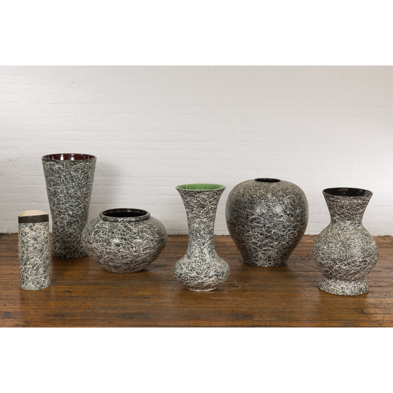This-is-a-picture-of-a-Prem Collection Artisan Made Black and White Vase with Dripping Décor-image-position-8-style-YNE812-Shop-for-Vintage-and-Antique-Asian-and-Chinese-Furniture-for-sale-at-FEA Home-NYC