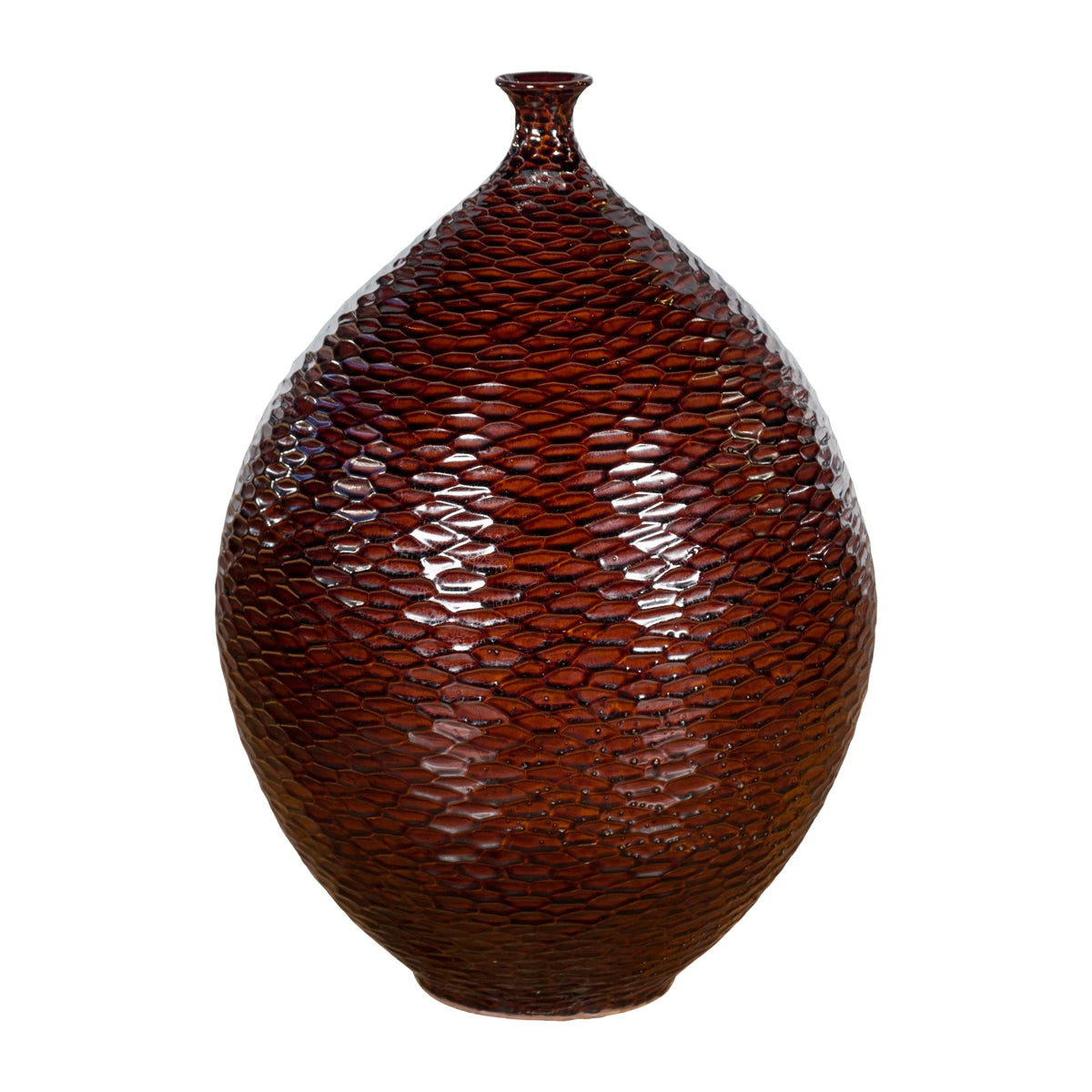 Prem Collection Handcrafted Burgundy Vase with Textured Honeycomb Style Motifs-1. Asian & Chinese Furniture, Art, Antiques, Vintage Home Décor for sale at FEA Home